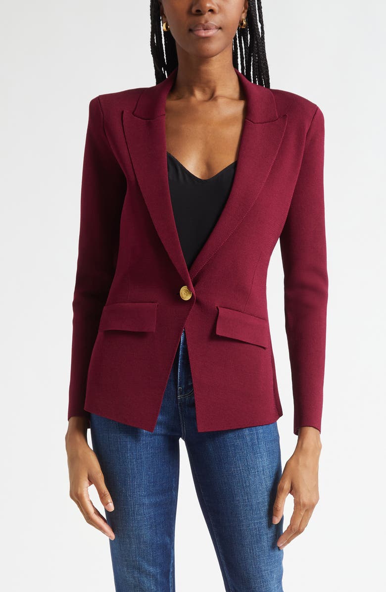 L
AGENCE Chamberlain Knit Blazer, Main, color, Dark Port/ Gold