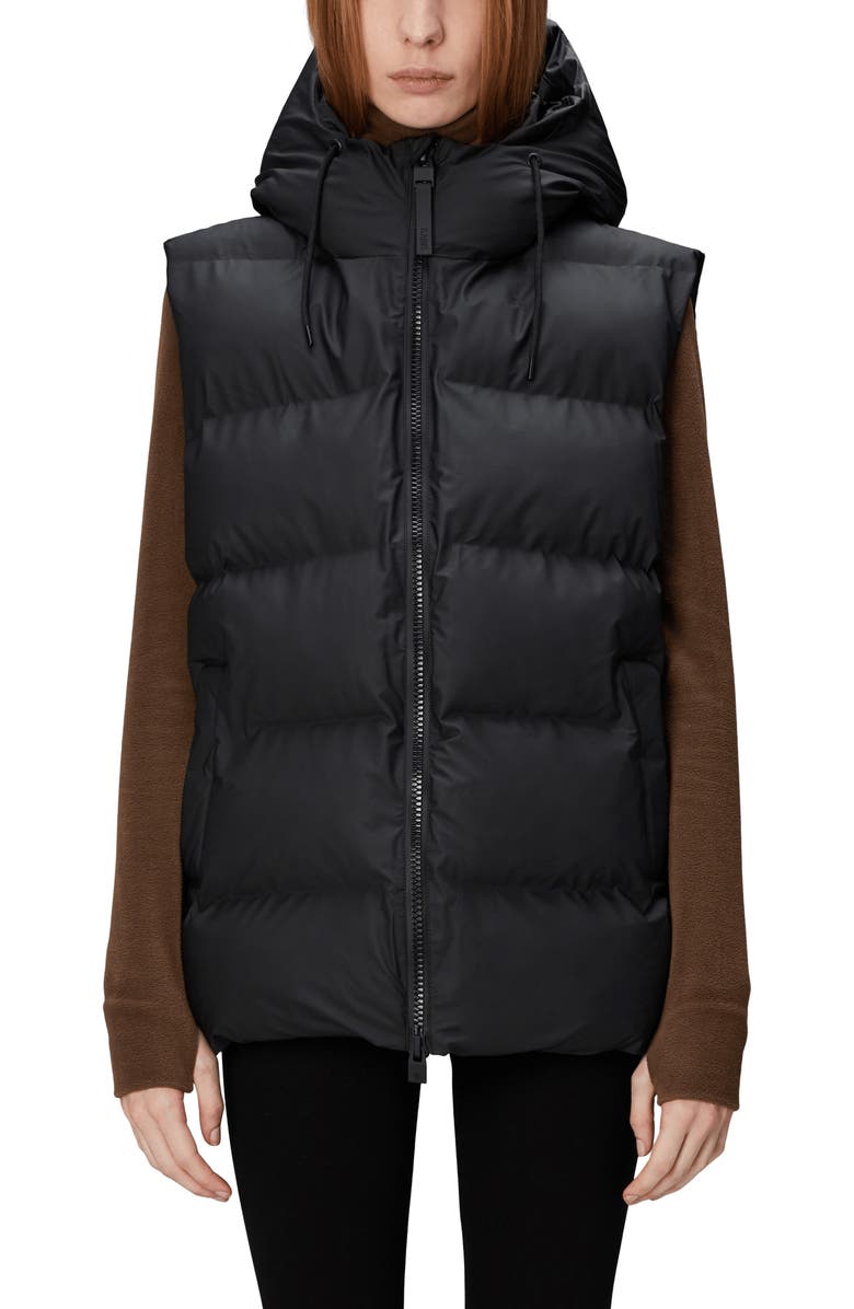 Rains Alta Hooded Waterproof Puffer Vest, Main, color,