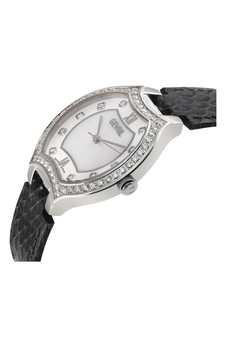 GEVRIL Lugano Diamond Croc Embossed Leather Strap Watch, 38mm, Alternate, color, 