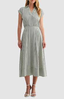 Mila Mae Stripe Collared Short Sleeve A-Line Midi Dress