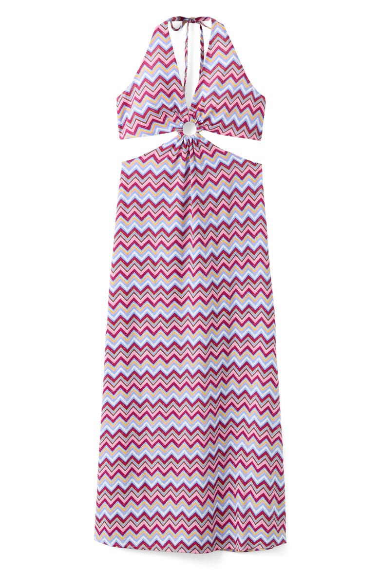 Print Cutout Halter Midi Dress, Main, color, SKY BLUE