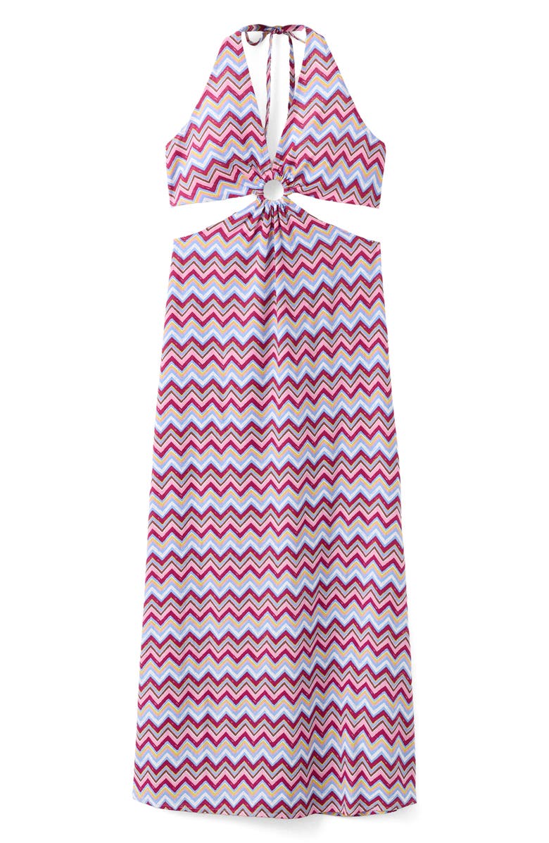 MANGO TEEN Print Cutout Halter Midi Dress, Main, color, Sky Blue