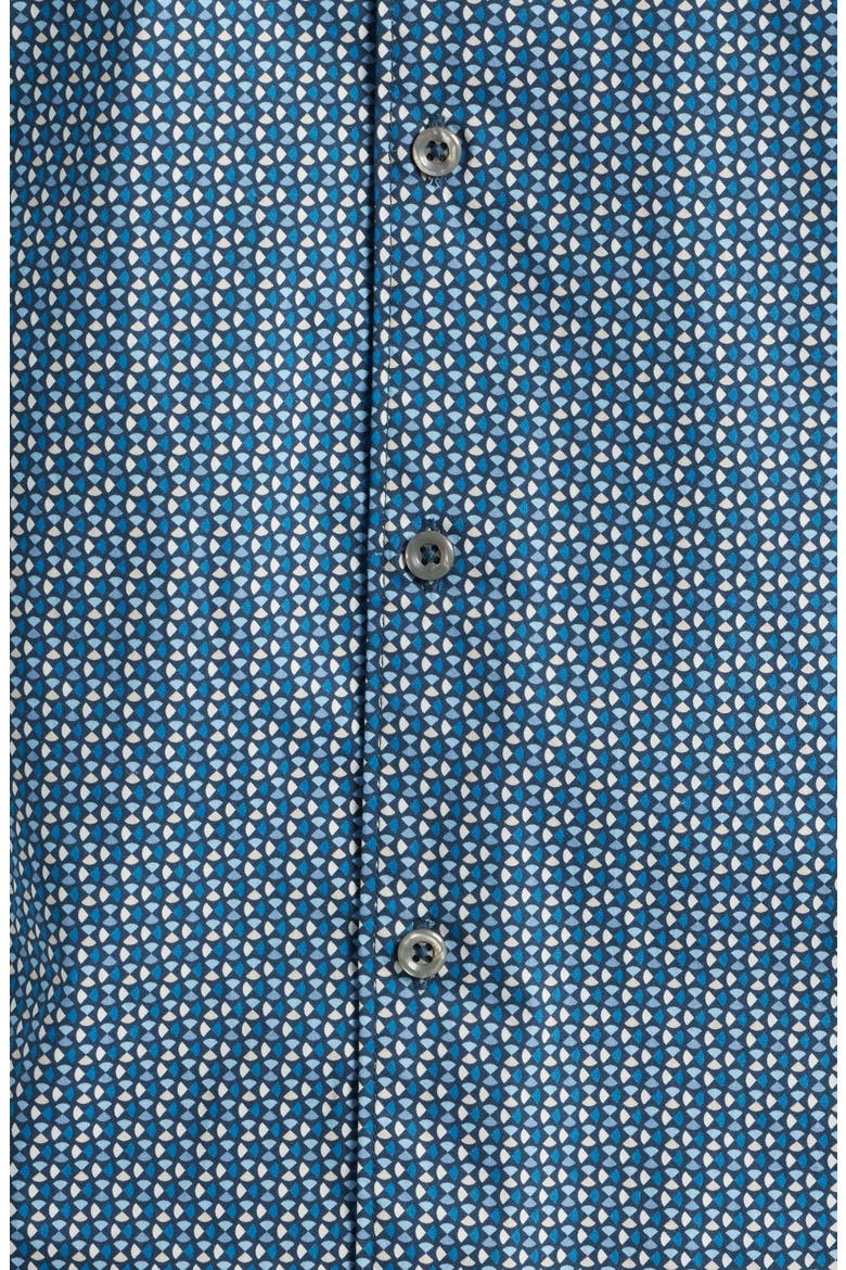 Oakley Modern Fit Microgeometric Print Stretch Cotton Button-Up Shirt, Alternate, color, BLUE