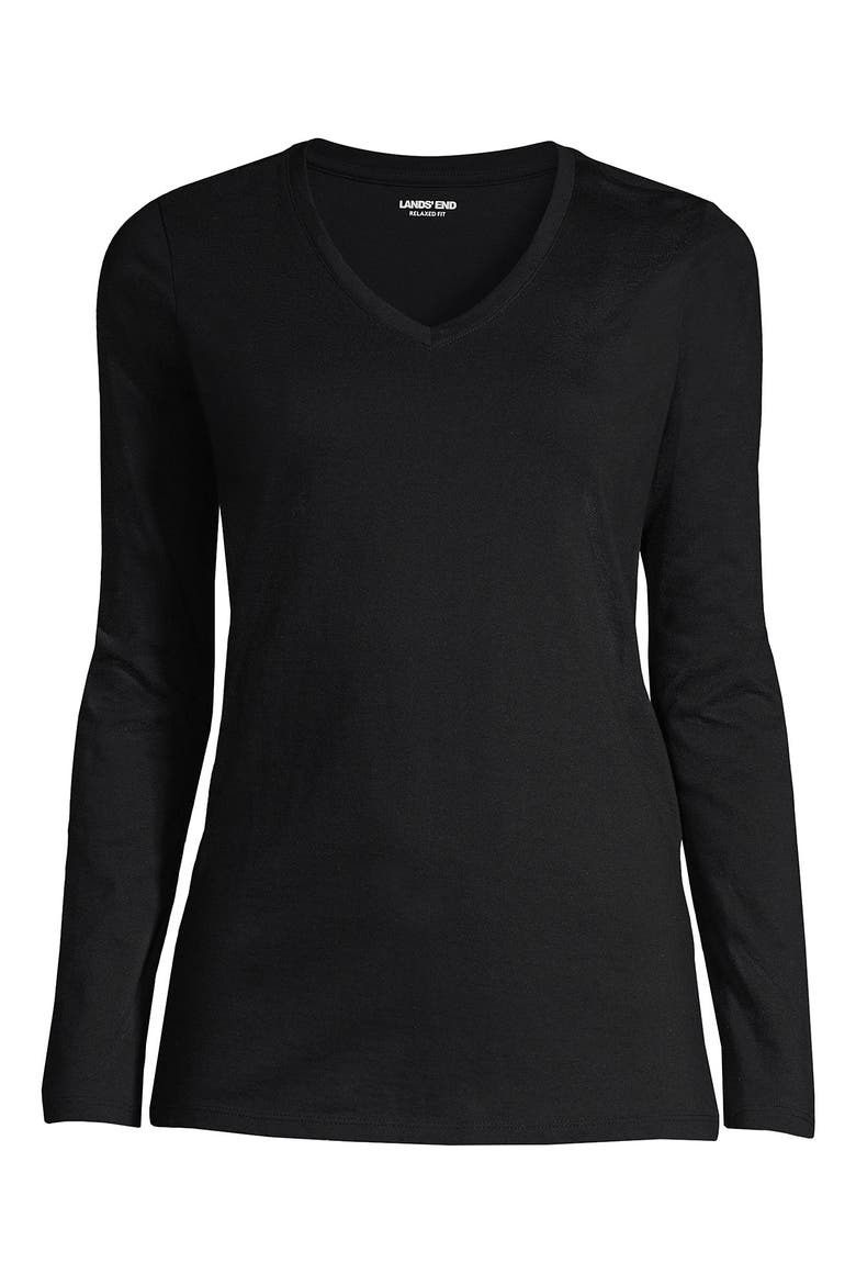 Supima Cotton Long Sleeve V-Neck T-Shirt, Alternate, color, Black