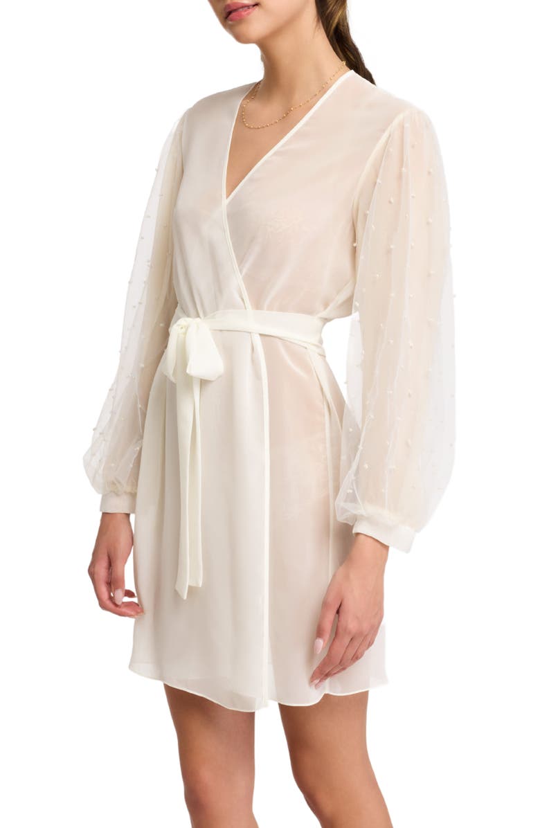 Rya Collection Imitation Pearl Tie Waist Cover-Up Robe, Main, color, Ivory