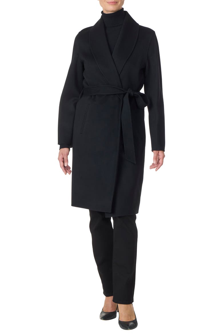 Double Face Wool & Cashmere Wrap Coat, Main, color, BLACK