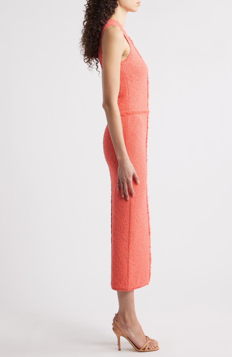 BOSS Fovina Fringe Trim Textured Midi Sheath Dress, Alternate, color, Calypso