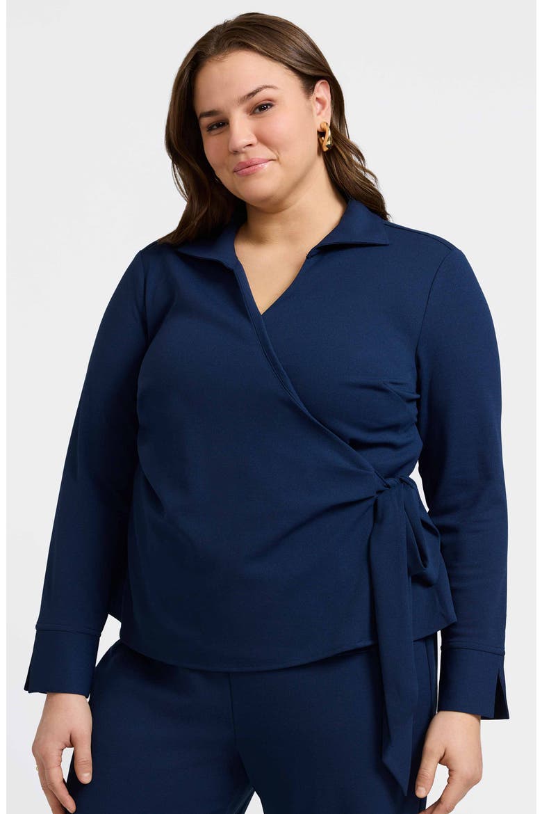 Rosie Wrap Crepe Top, Alternate, color, NAVY