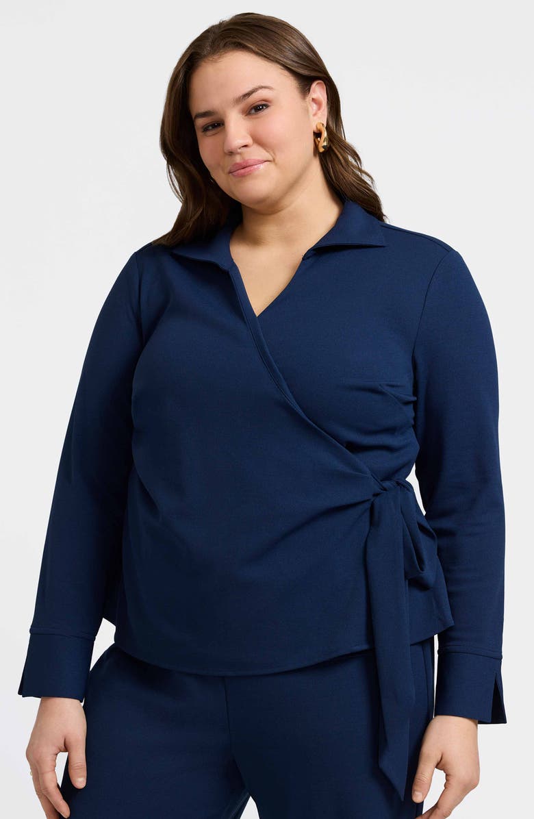 Foxcroft Rosie Wrap Crepe Top, Alternate, color, Navy