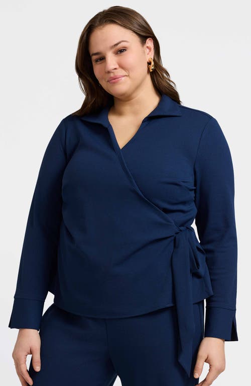 Foxcroft Rosie Wrap Crepe Top In Navy