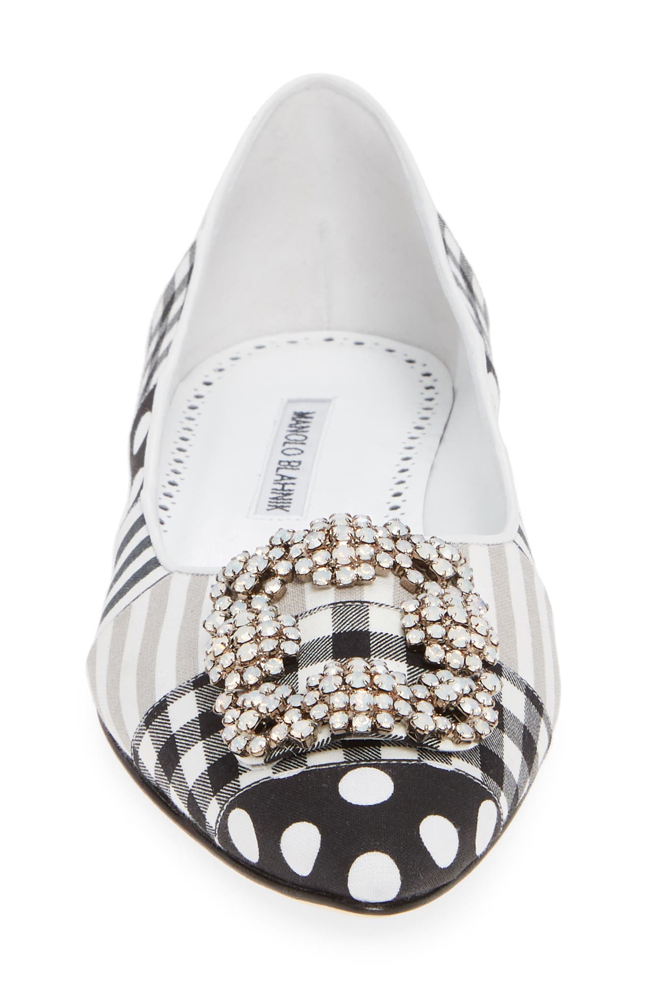 Manolo Blahnik Hangisi Patch Pointy Toe Flat, Alternate, color, 