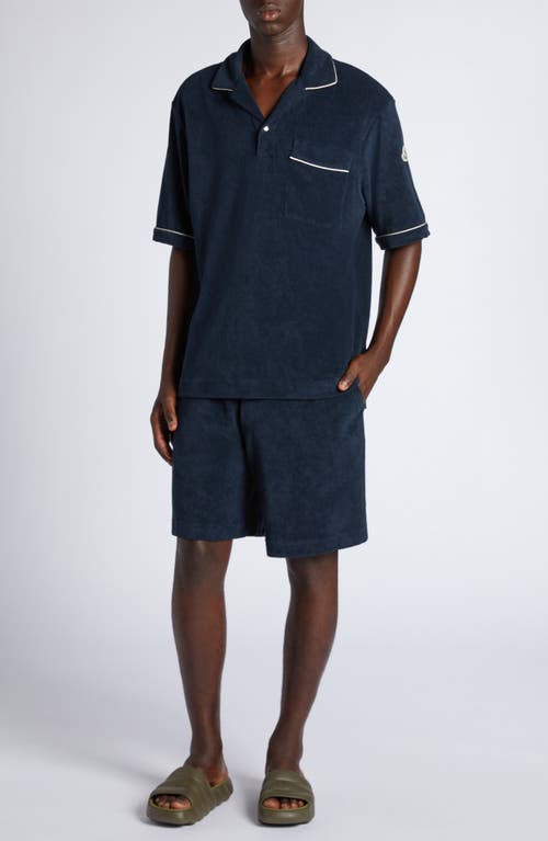Moncler Dark Blue Terry Fabric Bermuda Shorts In Dark Navy Blue