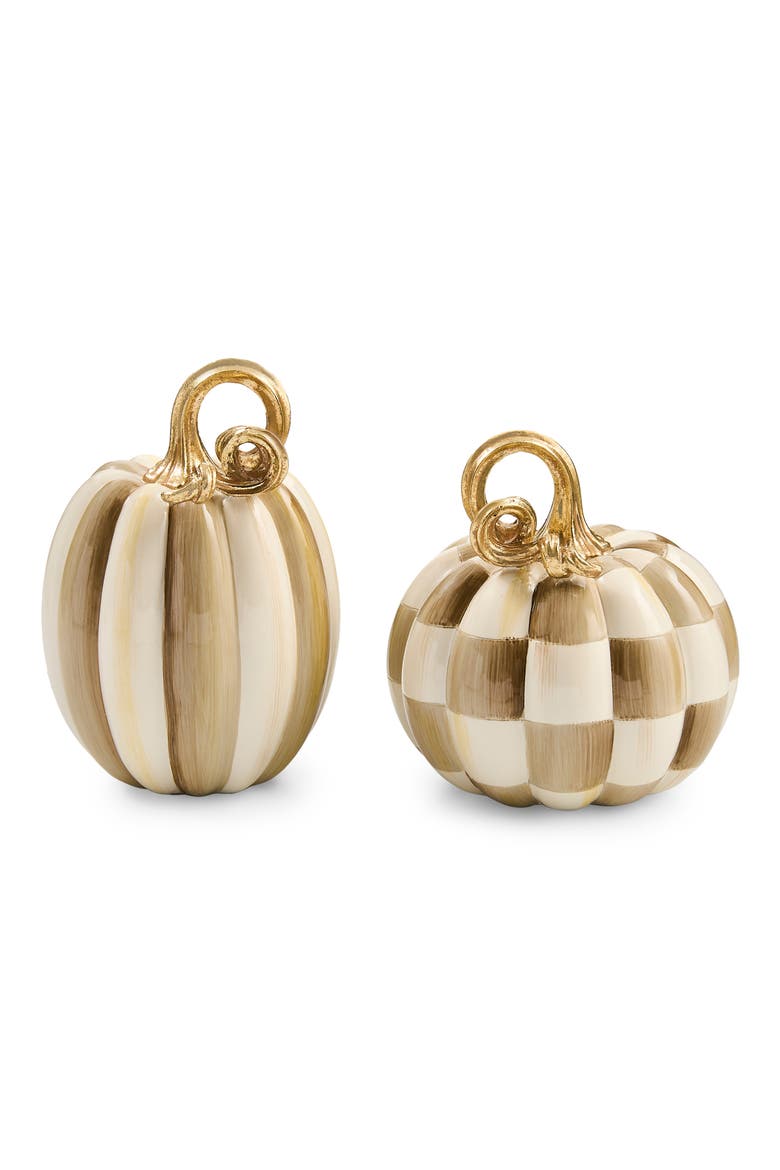 Mocha Check and Stripe Petite Decorative Pumpkins, Main, color, BROWN