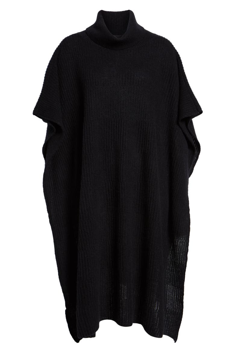 Cashmere Turtleneck Poncho, Alternate, color, BLACK