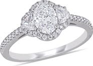 Julianna B. Diamond Oval 3-Stone Halo Ring 14k
