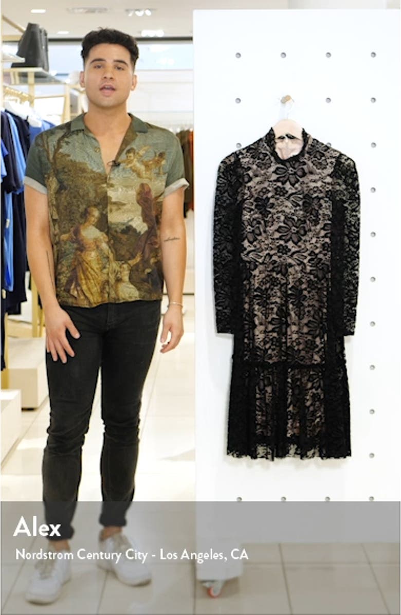 Long Sleeve Mock Neck Fit & Flare Lace Dress, sales video thumbnail