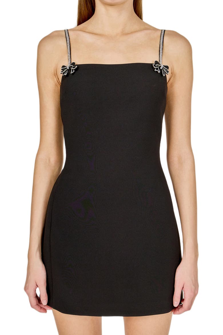 Rhinestone Bow Minidress, Alternate, color, BLACK