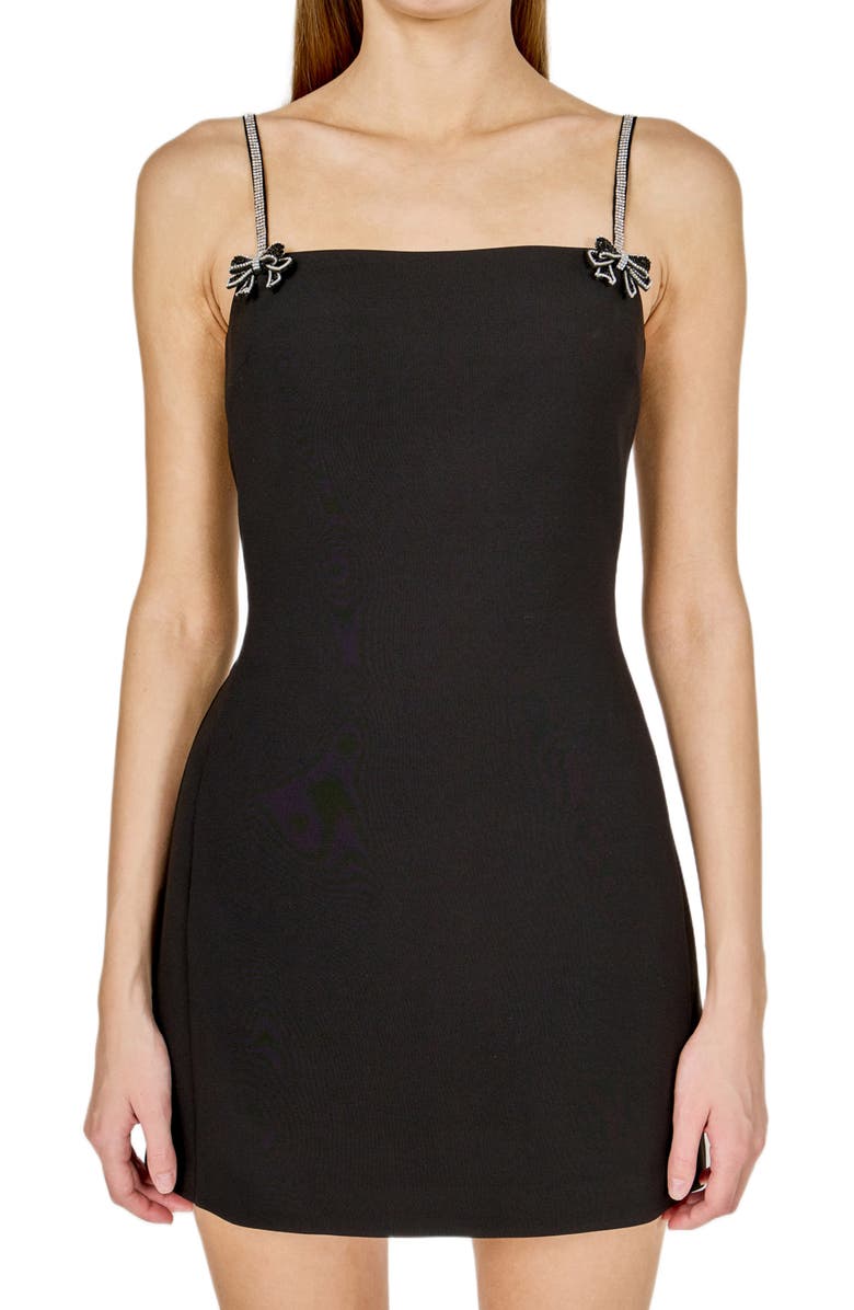 Endless Rose Rhinestone Bow Minidress, Alternate, color, Black