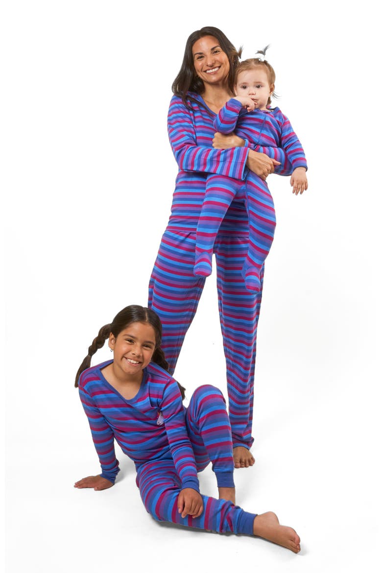 Kids Footed Striped Cotton Matching Family Pajamas, Alternate, color, Unicorn Stripes