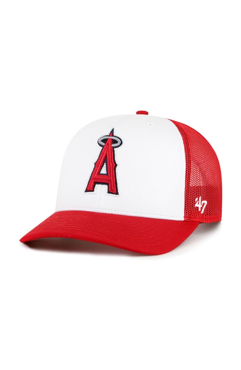 '47 Men's '47 White/Red Los Angeles Angels Freshman Trucker Adjustable Hat, Main, color, 