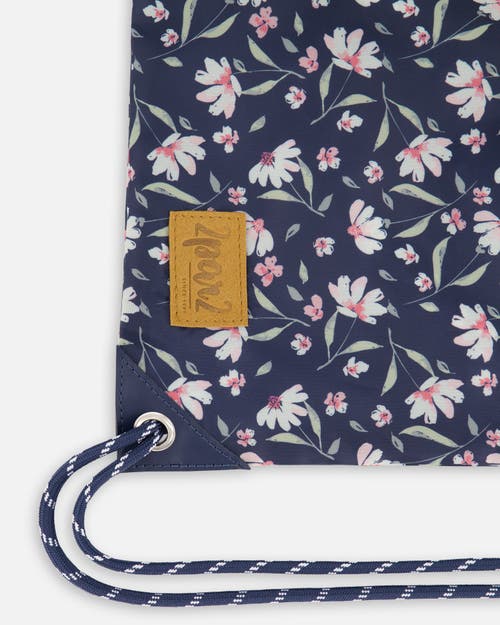 Deux Par Deux Drawstring Bag Flower In Blue