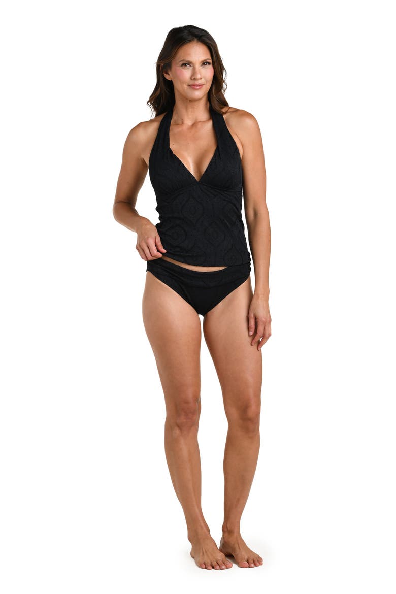 Mantra Medallion Halter Tankini Top, Alternate, color, BLACK