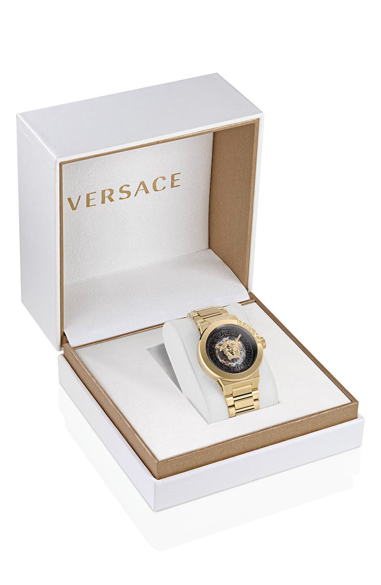 Versace Medusa Infinite Skeleton Dial Bracelet Watch, 40mm, Alternate, color, Ip Yellow Gld