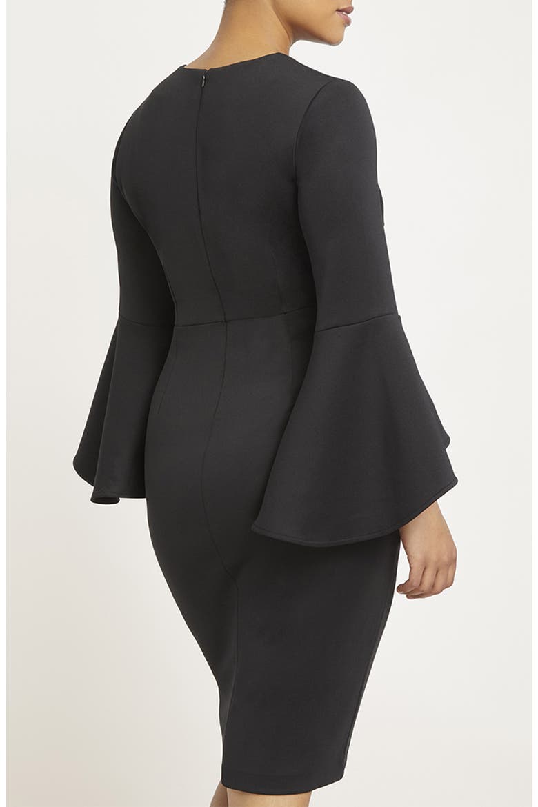 Bell Sleeve Scuba Crepe Dress, Alternate, color, BLACK
