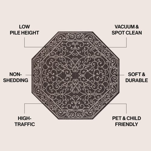 Jonathan Y Charleston Vintage Filigree Textured Weave Octagon Indoor/outdoor Area Rug In Black