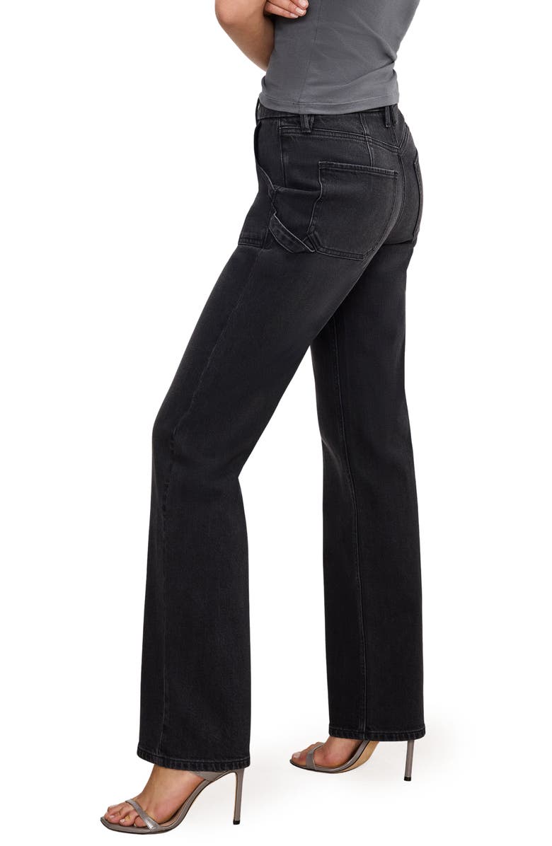 Good American Good Icon High Waist Straight Leg Carpenter Jeans, Alternate, color, Black354