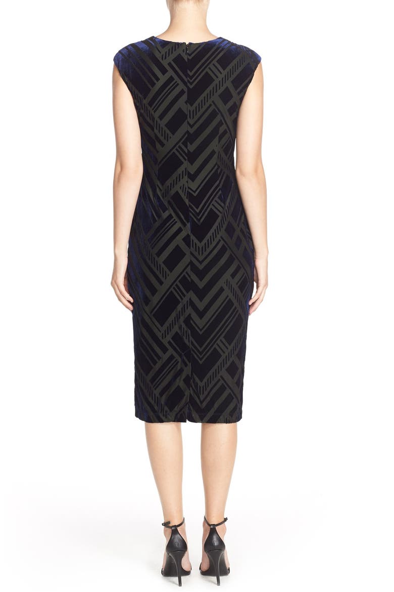 Burnout Velvet Sheath Dress, Alternate, color, NAVY