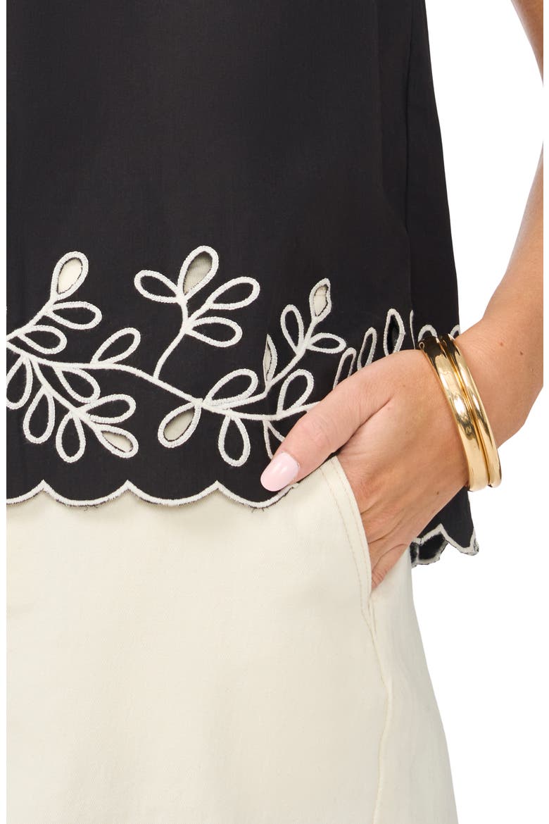 Embroidered Flutter Sleeve Top, Alternate, color, RICH BLACK