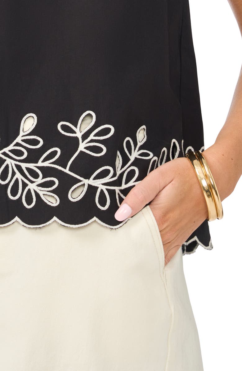 Vince Camuto Embroidered Flutter Sleeve Top, Alternate, color, Rich Black