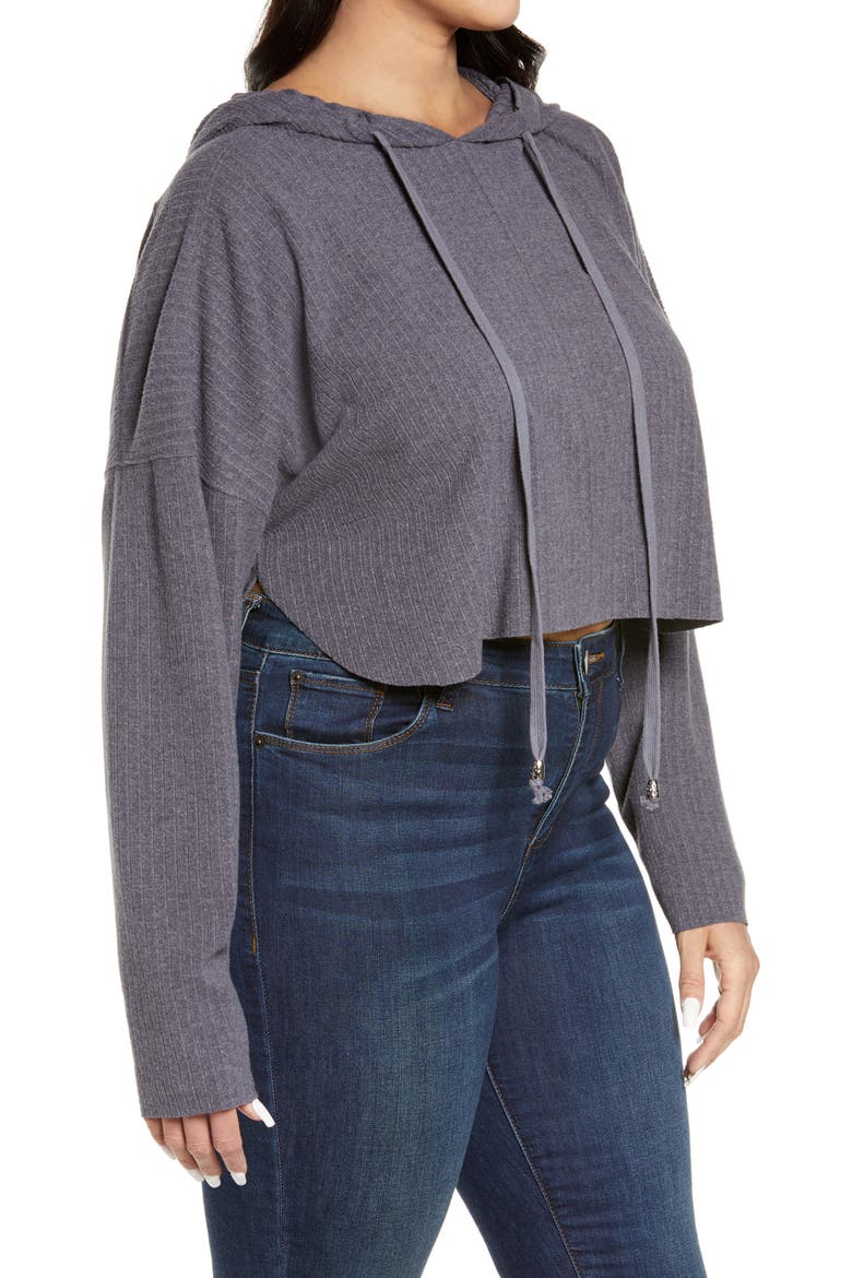 Rib Knit Crop Hoodie, Alternate, color, GREY MEDIUM HEATHER