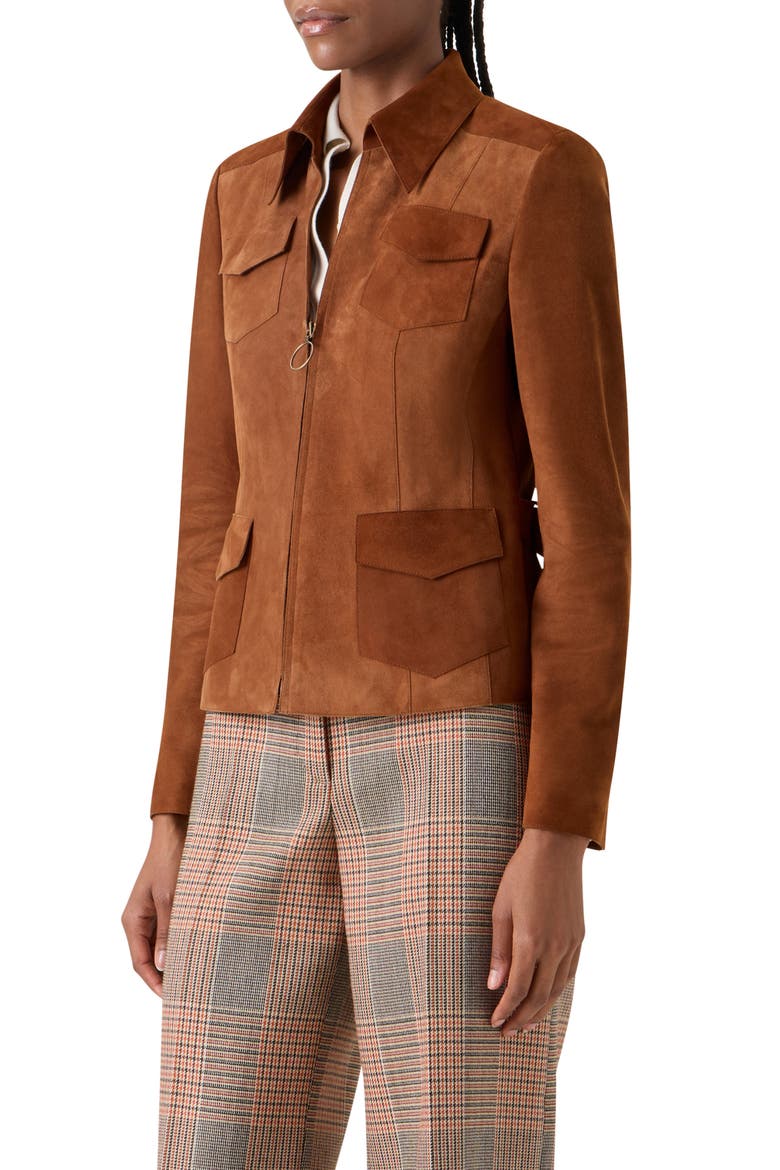 Goatskin Suede Shirt Jacket, Alternate, color, HAZEL