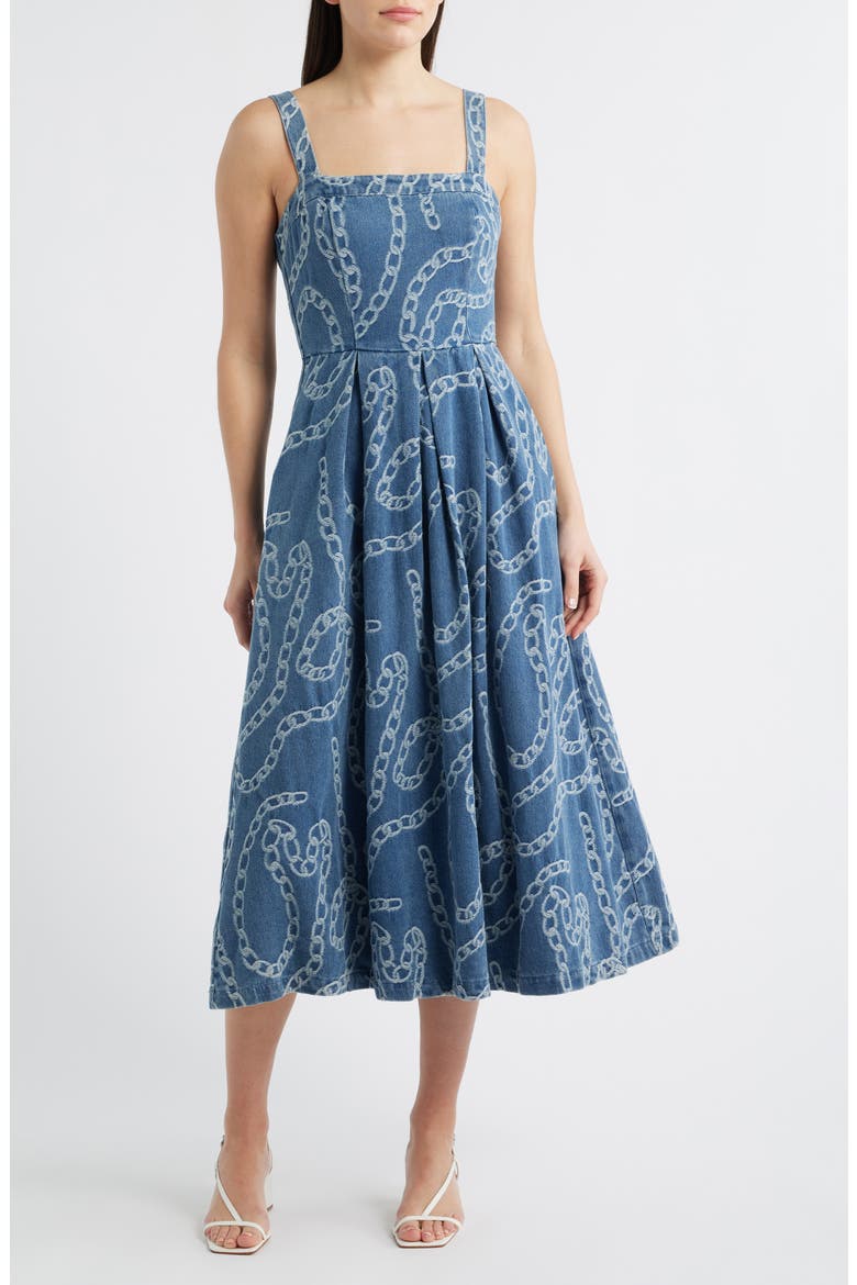 Chain Print Cotton Blend Denim Sundress, Main, color, DENIM
