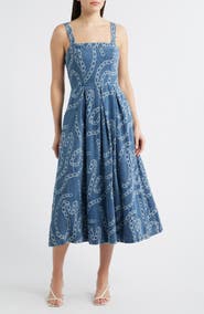 ZOE AND CLAIRE Chain Print Cotton Blend Denim Sundress