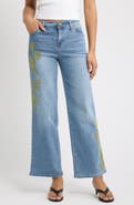1822 Denim Floral Embroidered Wide Leg Jeans