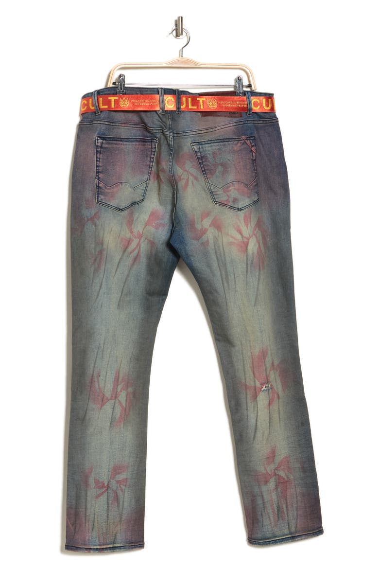 Rocker Belted Slim Straight Leg Jeans, Alternate, color, GARNET
