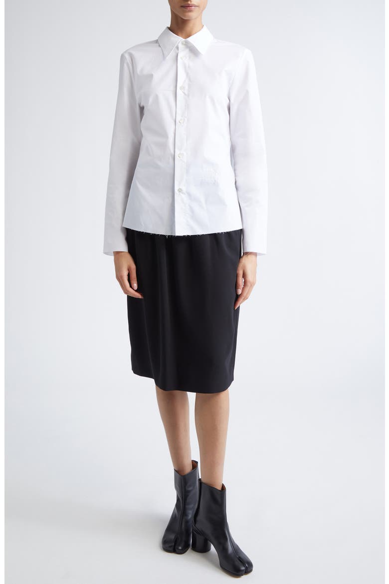 Frayed Hem Poplin Button-Up Shirt, Alternate, color, WHITE
