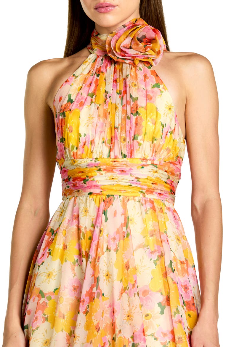 Printed Chiffon Mock Neck Sleeveless Midi Dress, Alternate, color, Yellow Multi