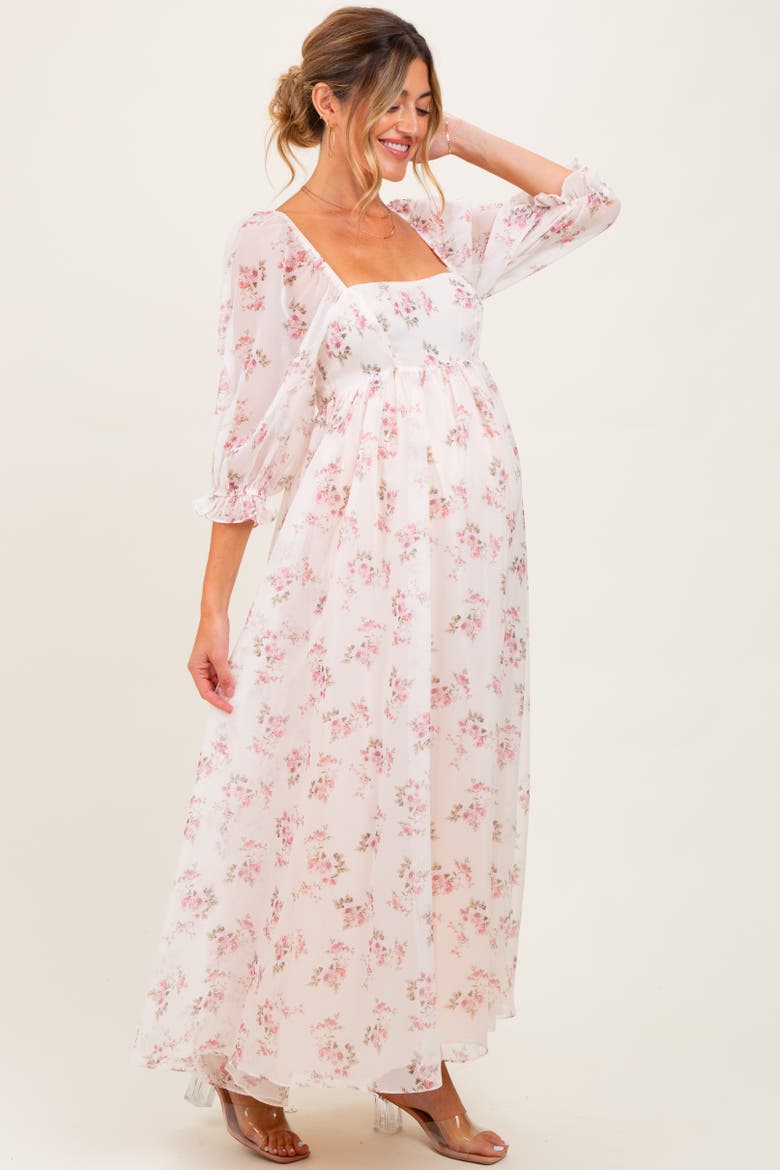 Floral Chiffon Long Sleeve Maxi Dress, Alternate, color, Light Pink