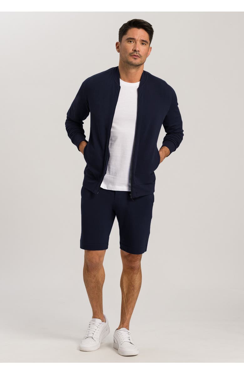 Hanro Living Cotton Zip-Up Jacket, Alternate, color, Black Iris