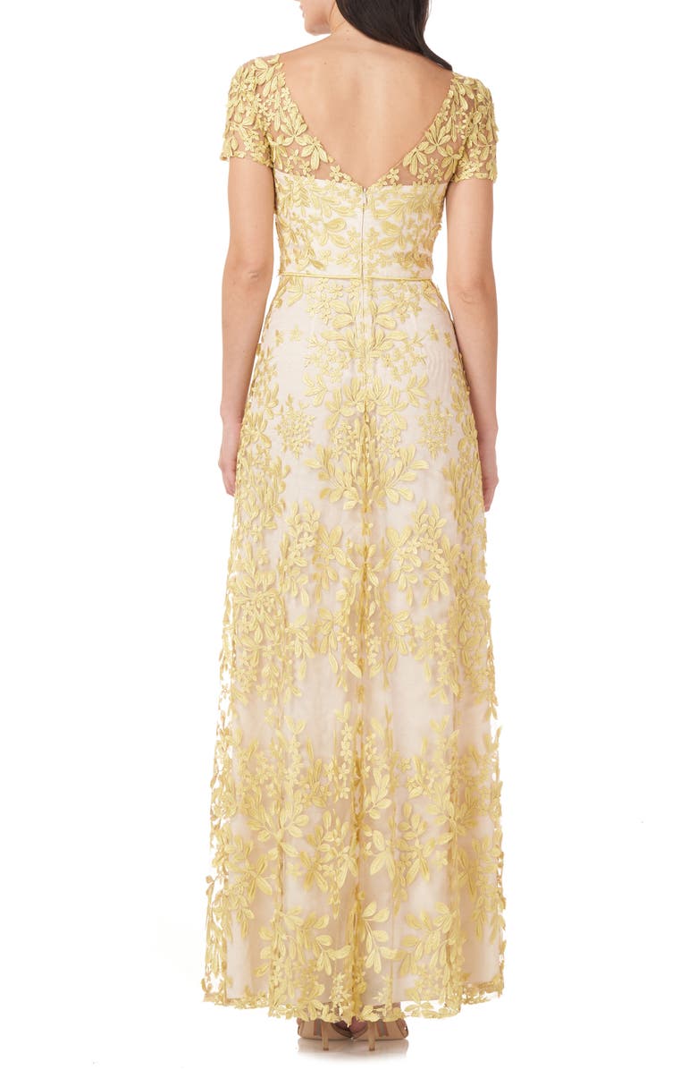 JS Collections Floral Appliqué Mesh A-Line Gown, Alternate, color,