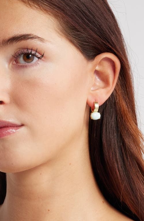 Nordstrom Crystal Drop Huggie Hoop Earrings In Aqua Jade- Gold