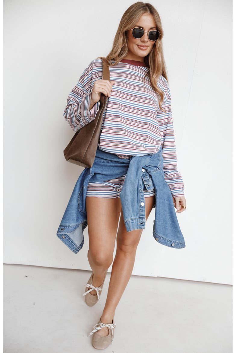 Silvia Knit Shorts Set, Alternate, color, BURGUNDY STRIPE