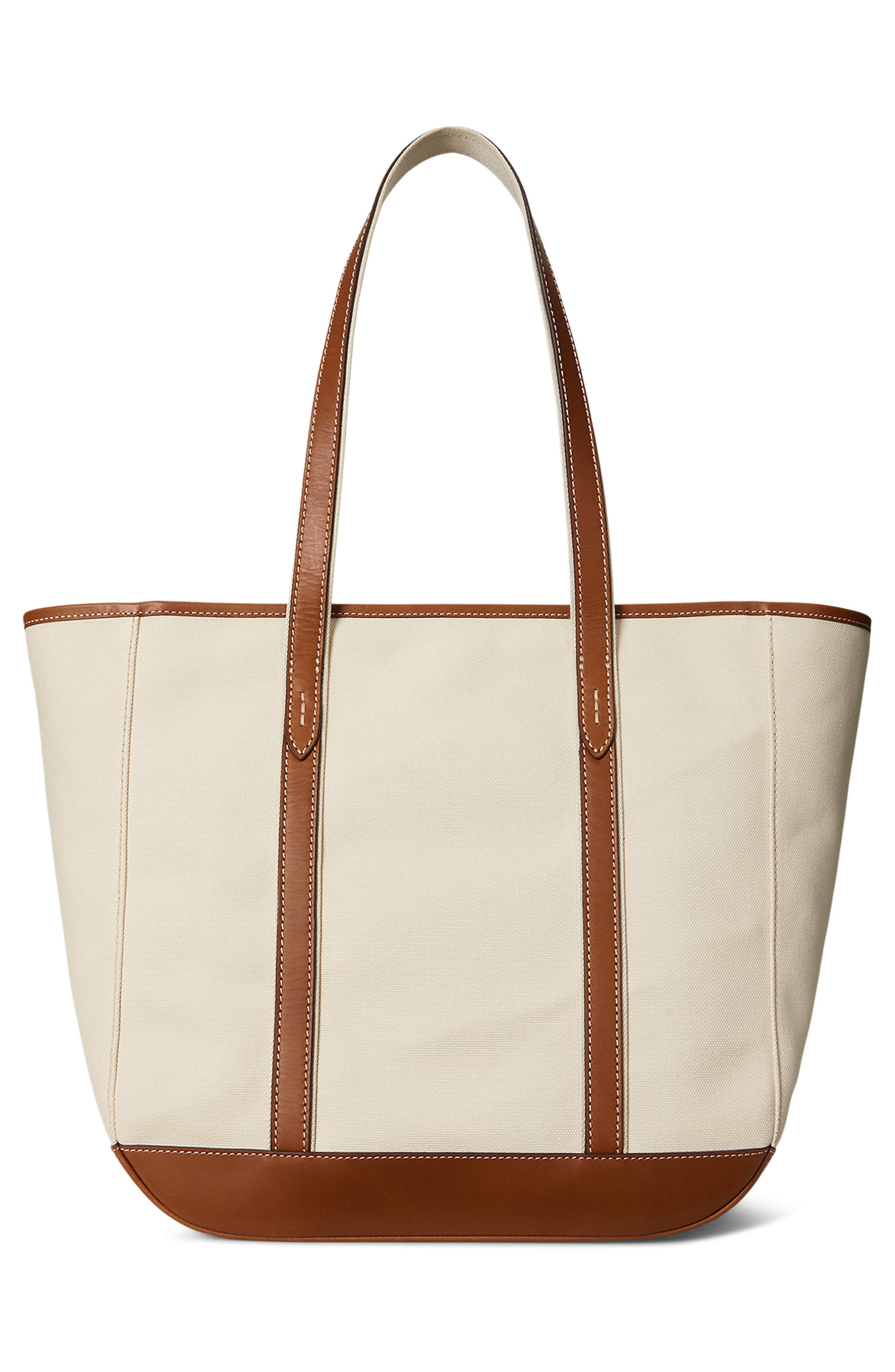 Polo Ralph Lauren Medium Canvas & Leather Tote, Alternate, color, Ecru/ Cuoio