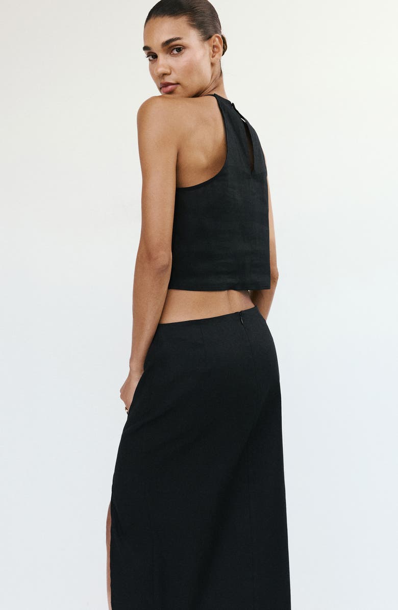 MANGO Sleeveless Linen Blend Top, Alternate, color, Black