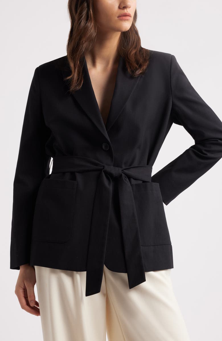Nordstrom Single Breasted Belted Blazer, Main, color, Black