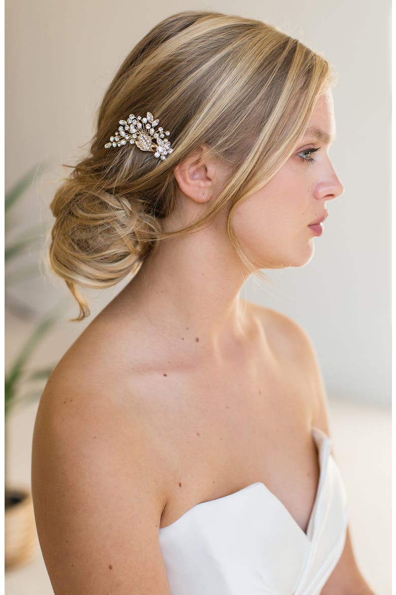 Kalene Crystal & Freshwater Pearl Hair Comb (Nordstrom Exclusive), Alternate, color, GOLD